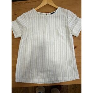 Banana Republic Womens Small White Textured Striped Short Sleeve Blouse Top